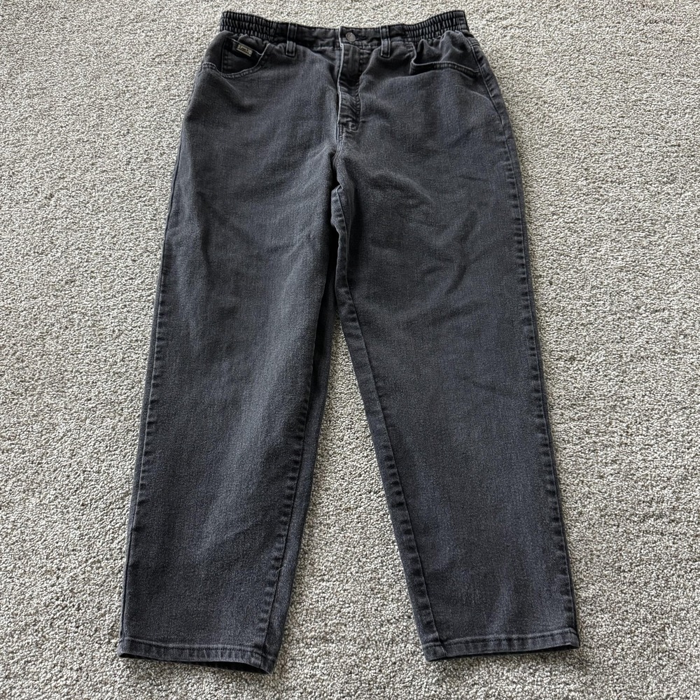 Lee Petite Straight Jeans Womens 14P Dark Wash Gray Elastic Waist Denim Pants